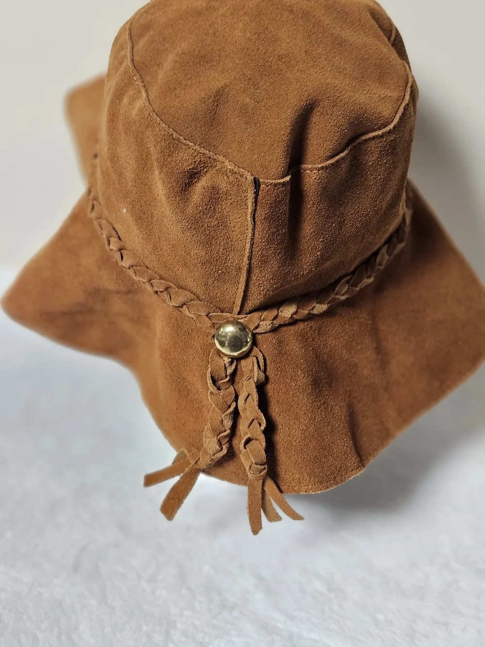 Suede Brown Floppy Hat Braided Band Rodeo Western Mexico Boho Cowboy